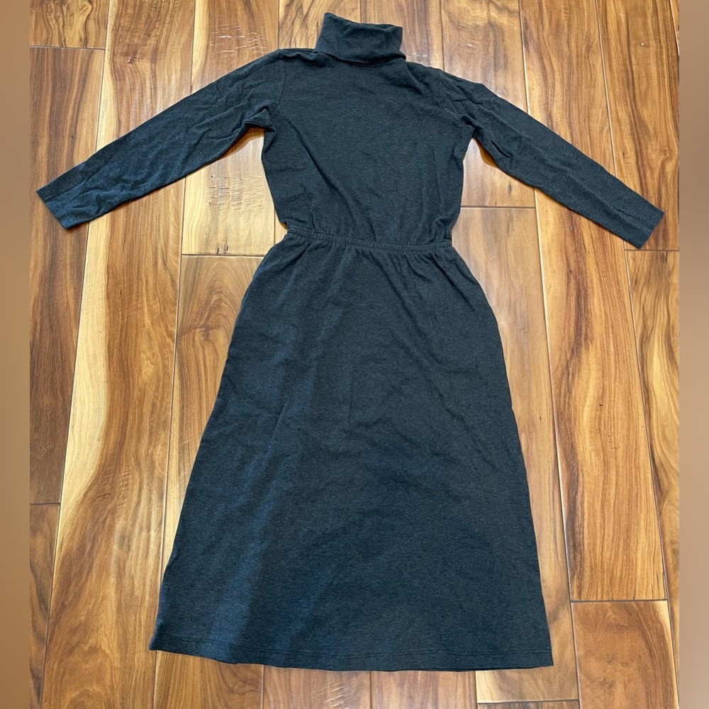 LANDS’ END Womens S dark grey turtleneck Elastic Waist Long Sleeve Midi Dress